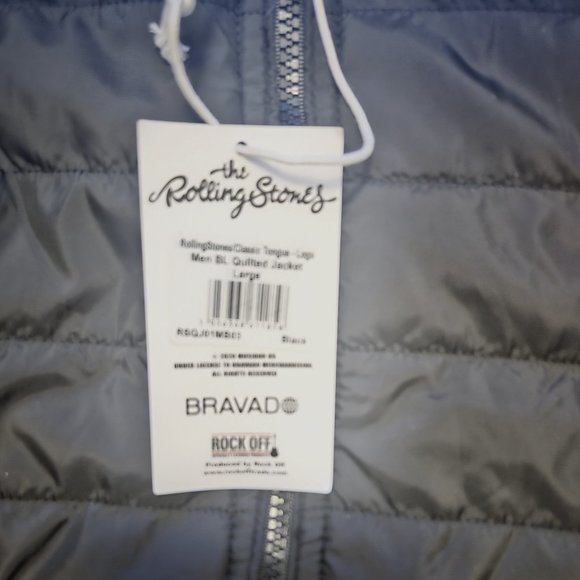 The Rolling Stones Quilted Jacket Classic Tongue Band Logo rock Official L NWT - Picture 9 of 9